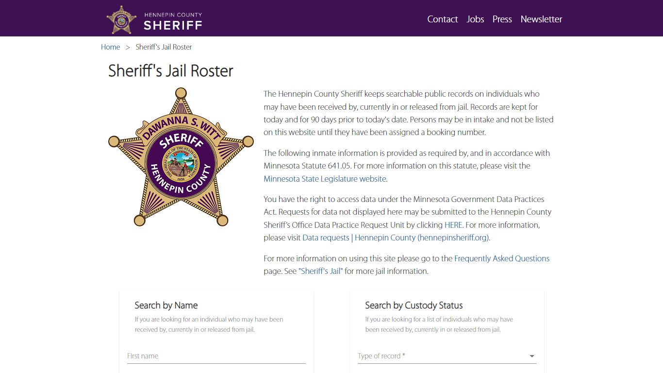 Sheriff's Jail Roster - Hennepin County, Minnesota